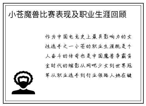 小苍魔兽比赛表现及职业生涯回顾