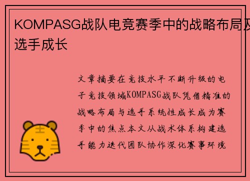 KOMPASG战队电竞赛季中的战略布局及选手成长