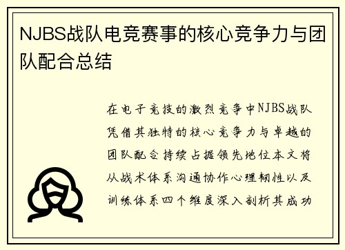 NJBS战队电竞赛事的核心竞争力与团队配合总结