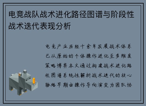电竞战队战术进化路径图谱与阶段性战术迭代表现分析